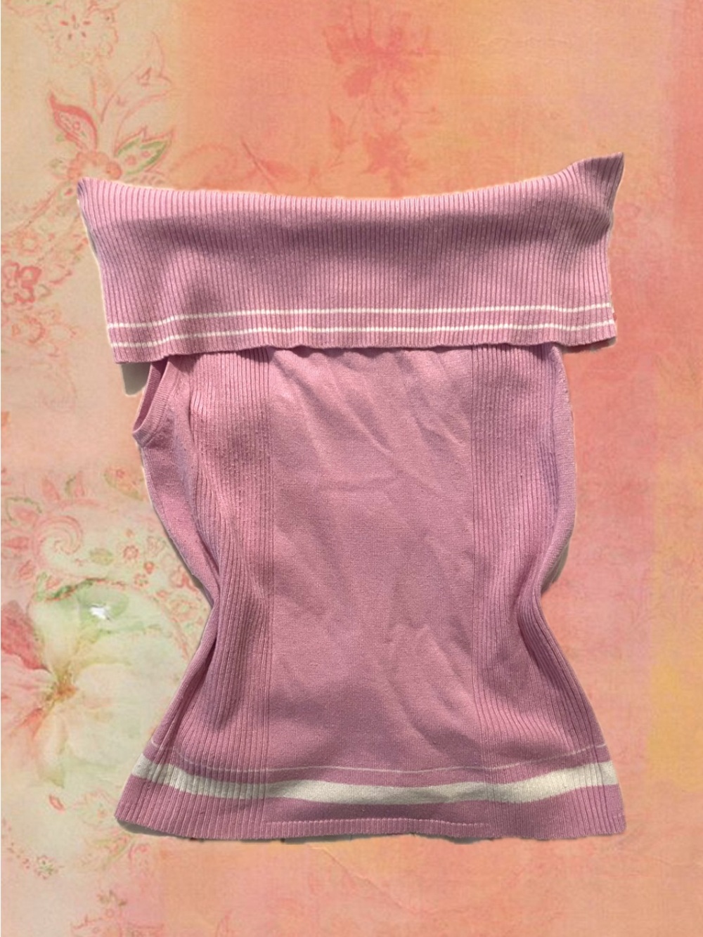 Pink Off-Shoulder Ribbed Sweater Top - Unbranded